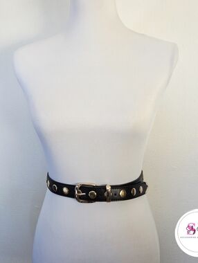 Black Studded Belt With Gold Decor